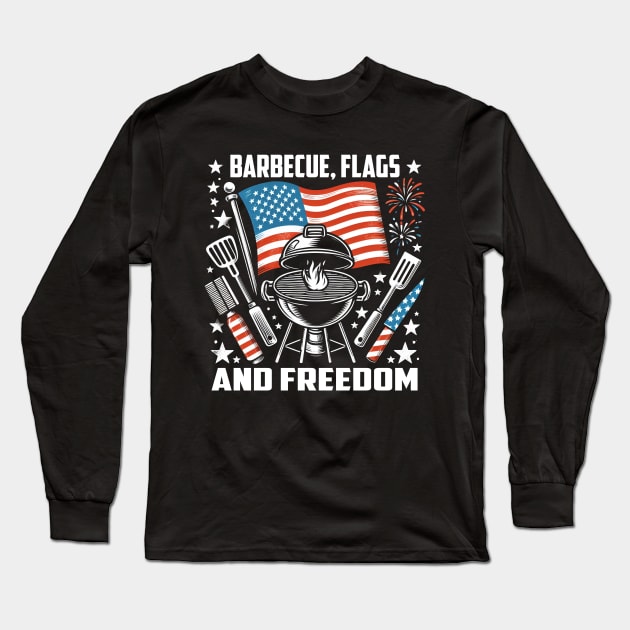 Barbecue, Flags, and Freedom, memorial day Long Sleeve T-Shirt by cyryley